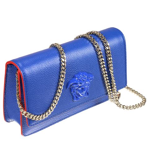 versace blue crossbody bag blue with 2 lions|Versace purses black label.